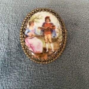 Vintage Victorian Scene Oval Brooch